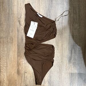 Zara Chocolate One-Shoulder Swimsuit